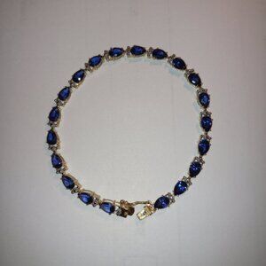 10k Yellow Gold Clear-Blue Lab Sapphire Bracelet with Diamond-Accents